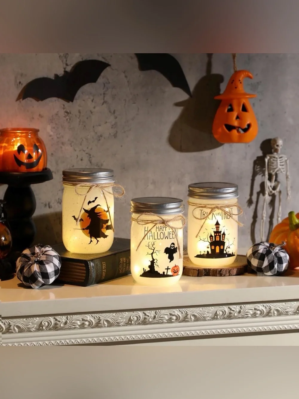 RESERVED 💜Halloween Mason Jar String Light Set - 3 jars